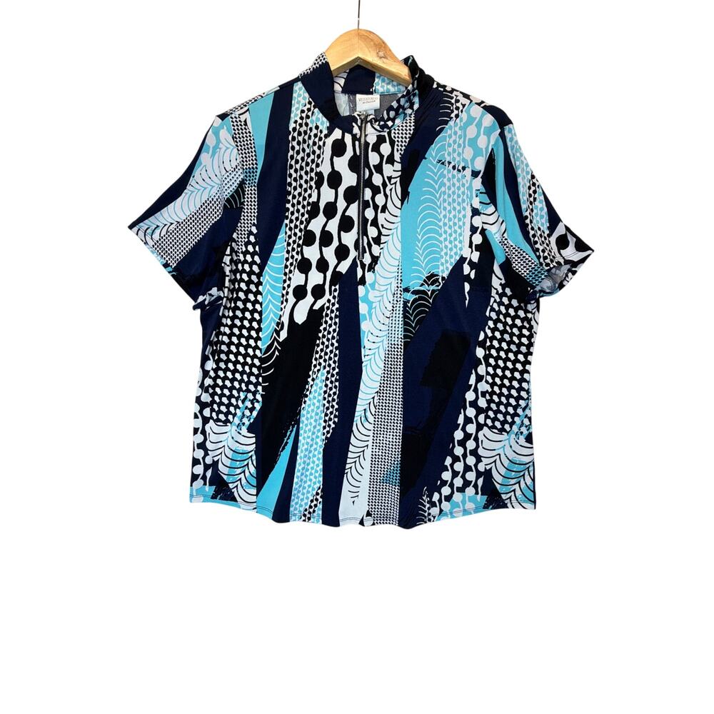 Weekends by‎ Chico’s Zip Front Polo Top Short Sleeve Abstract Print size 3 XL